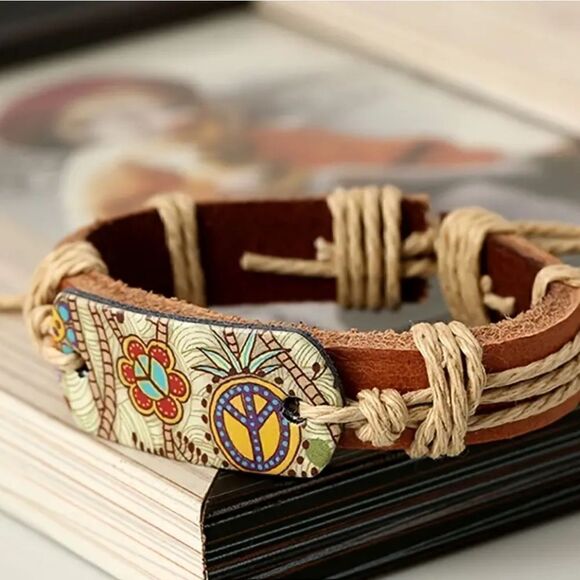 Hemp rope & cowhide bracelet - Picture 3 of 5
